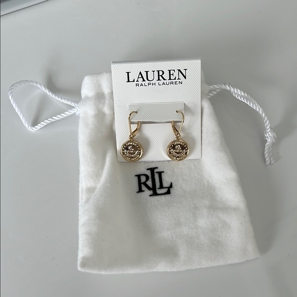 Lauren Ralph Lauren Gold Earrings with Circular Textured Pendants - Picture 2 of 2
